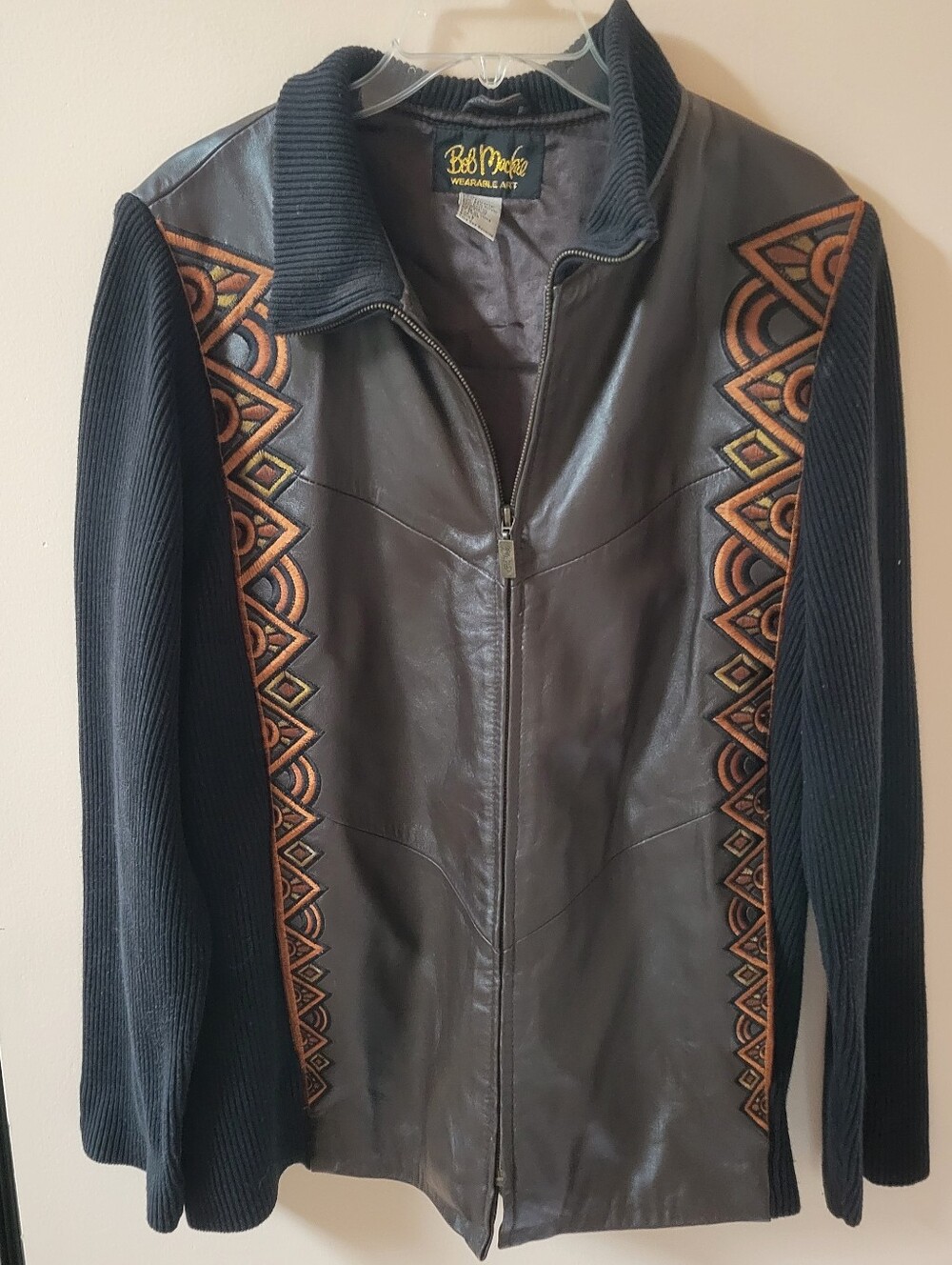 Bob Mackie Wearable Art Black And Brown Leather Jacket
